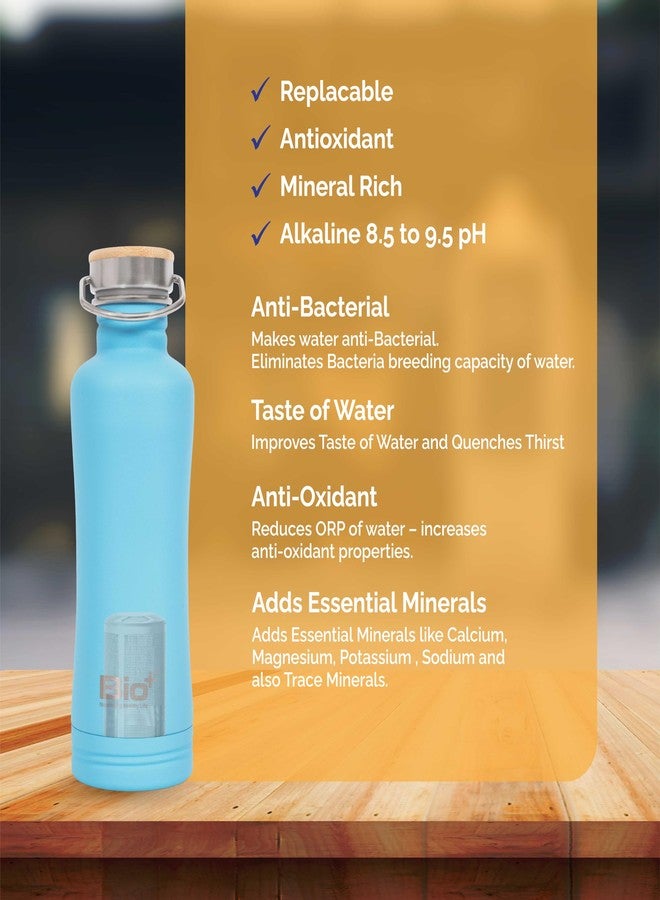 BioPlus Alkaline Water Bottle Filter | Alkaline Water Bottle | Stainless Steel | 850ml | Blue - Image 3